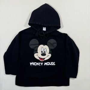 Disney Mickey Mouse Hoodie Black Oversized S Made‎ in Korea Pullover Sweatshirt